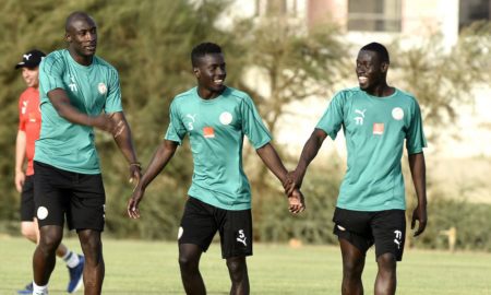 Cheikh Ndoye - Idrissa Gana Gueye - Pape Alioune Ndiaye à l'entraînement à Saly (Crédit : Fsf.sn)