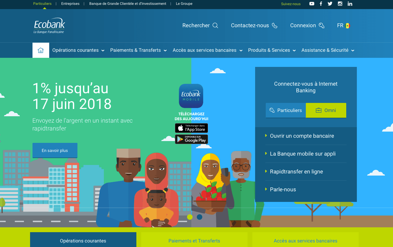Capture d'écran du portail d'Ecobank