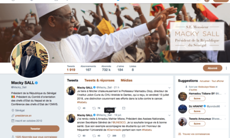 Capture d’écran du profil Twitter de Macky Sall