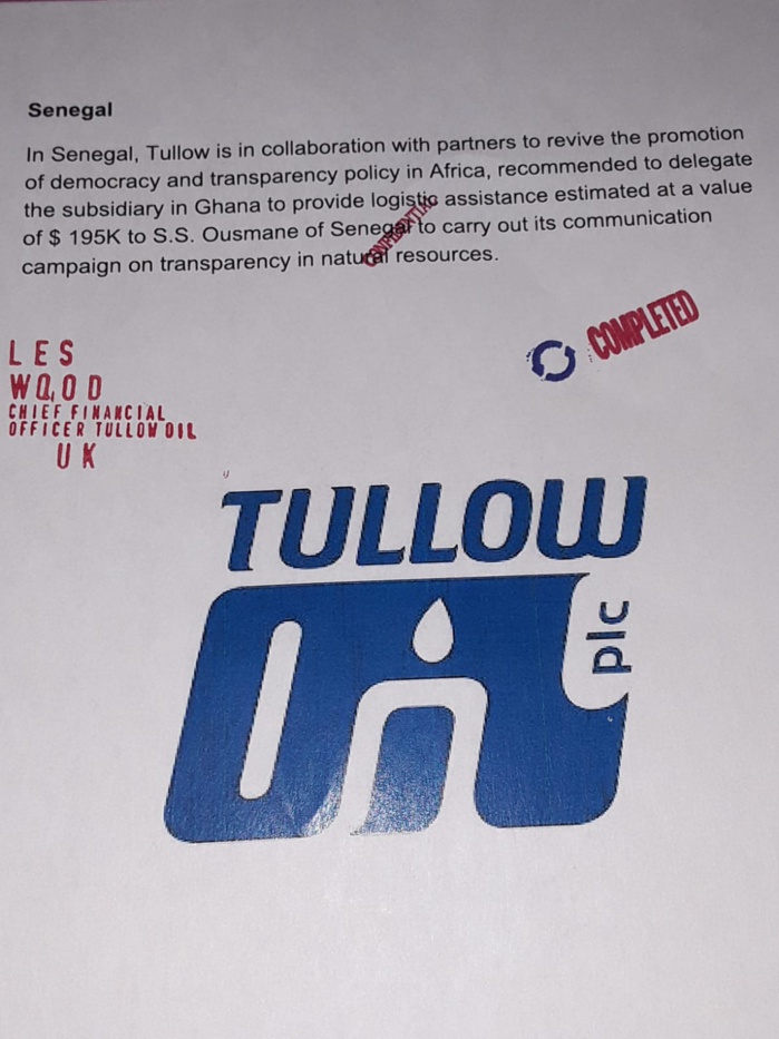 Ces documents qui prouvent que Tullow Oil a versé de l’argent à Sir Sonko Ousmane - Par