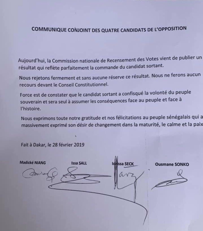 COMMUNIQUÉ DE L OPPOSITION