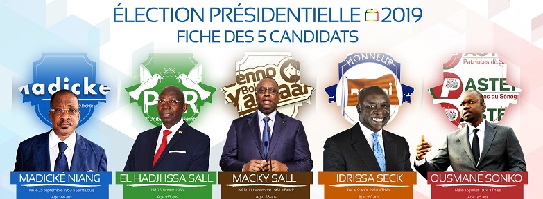Les cinq candidats à la présidentielle 2019 du Sénégal