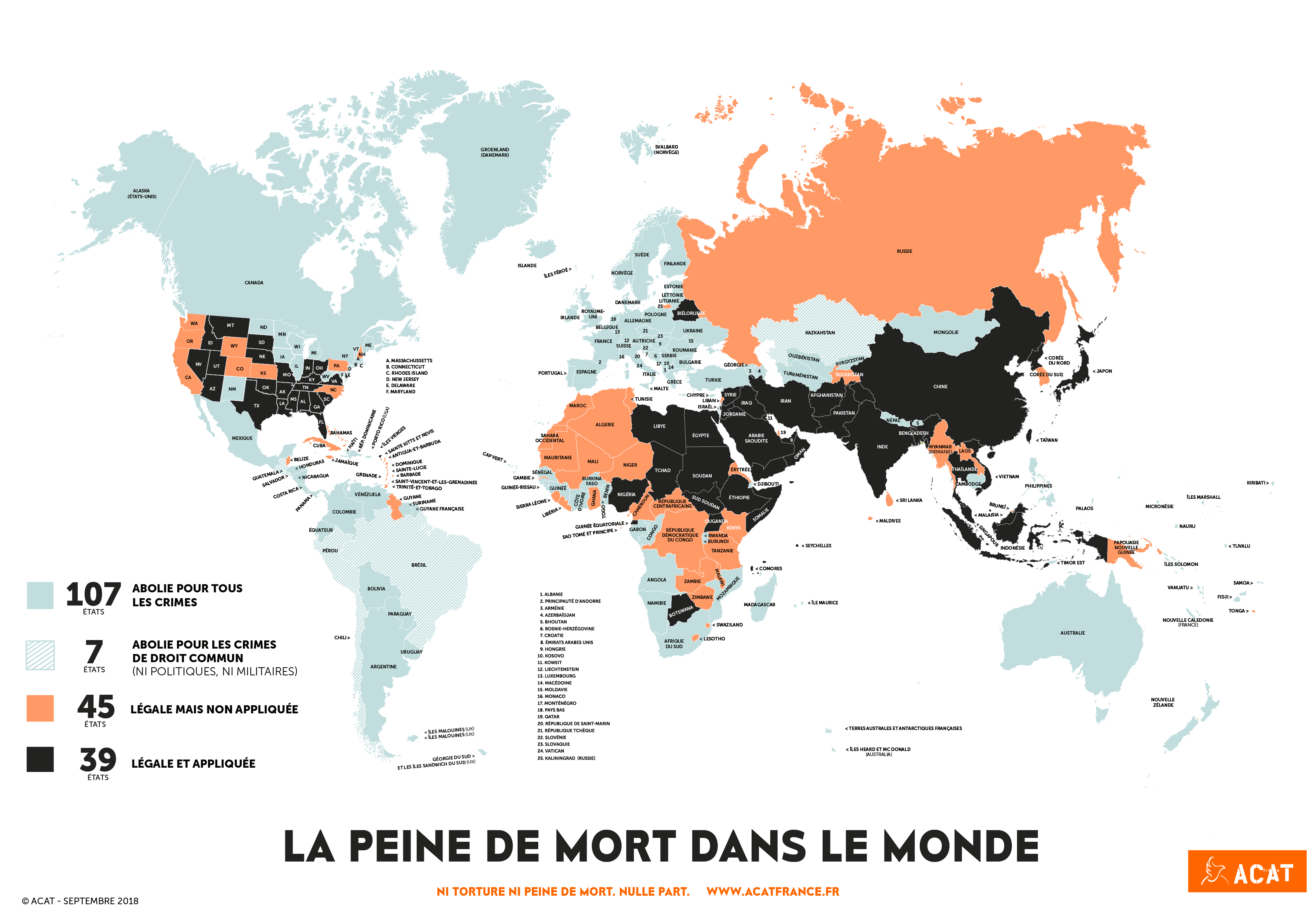 Carte de la peine de mort en 2018