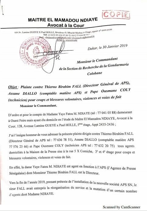 Agence de presse sénégalaise: plainte contre le DG, le Comptable et un Technicien