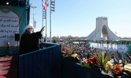 Le président iranien Hassan Rohani à Téhéran anniversaire de la Révolution islamique