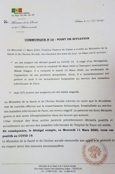 Coronavirus : le Sénégal confirme un nouveau cas