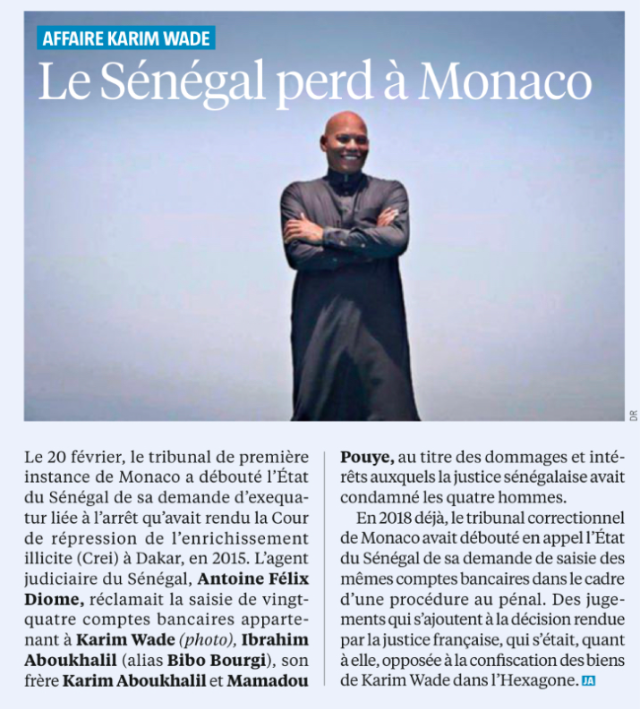 À Monaco : l'état du Sénégal perd encore contre Karim Wade