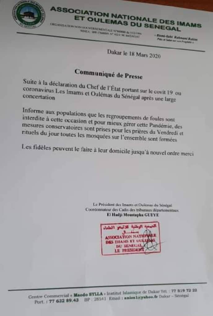 Coronavirus suspension des prières du Vendredi dans les mosquées