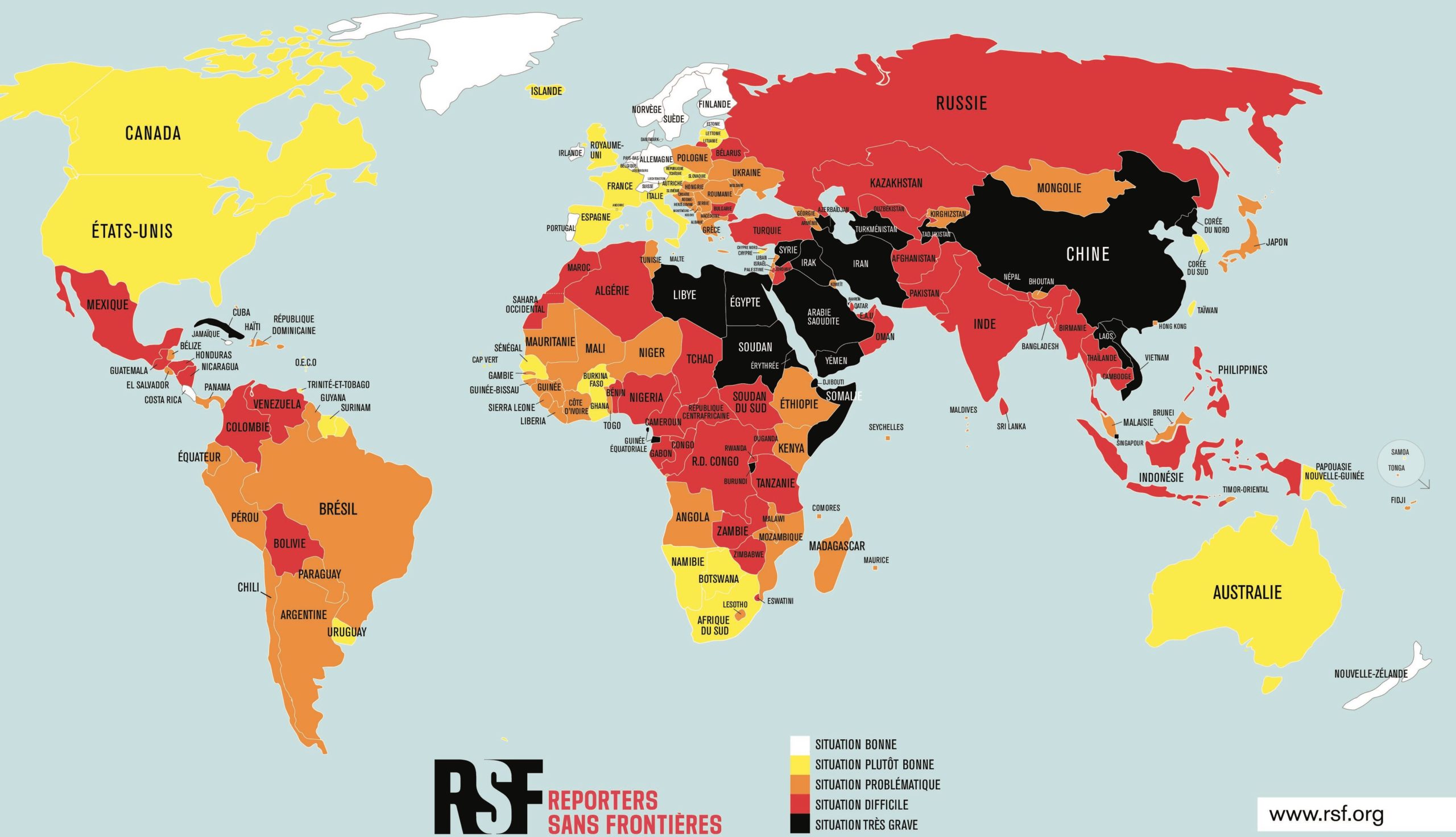 CARTE Classement mondial de la liberté de la presse 2020