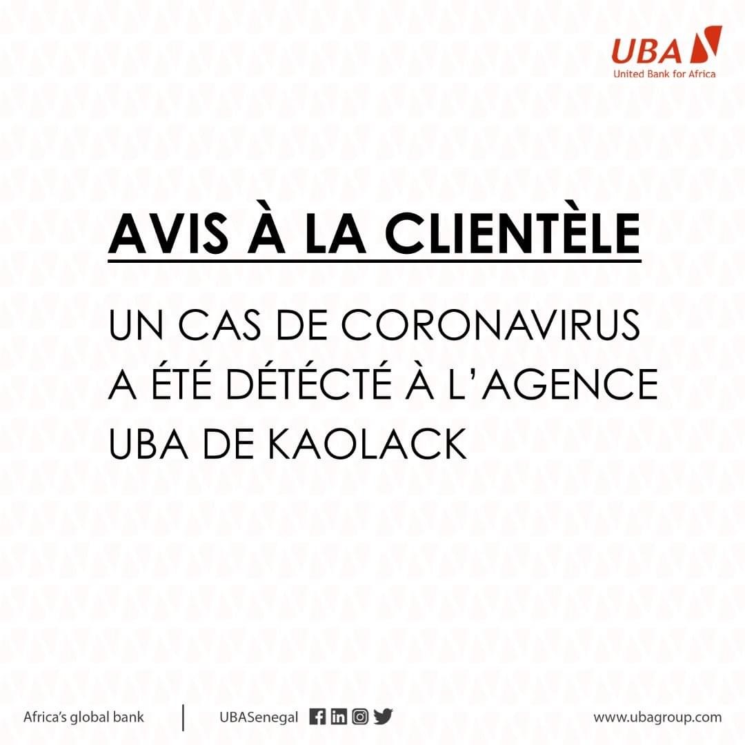 Coronavirus à Kaolack : l’agence UBA de la ville fermée après la détection d’un cas de Covid 19