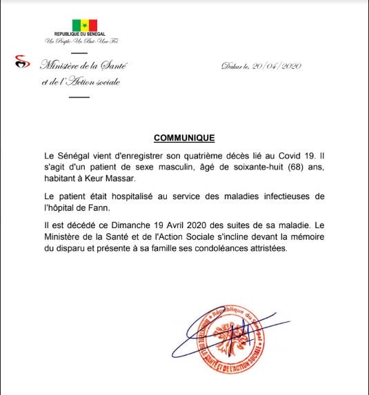 Urgent : le Sénégal vient d'enregistrer son 4e décès lié au Covid 19