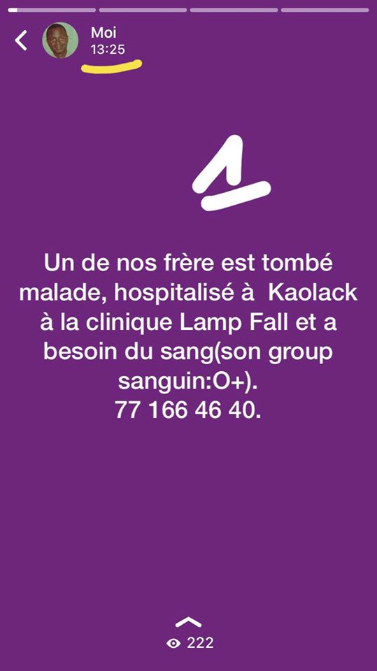 Statut SOS pour demander de l'aide pour Baba Thiam