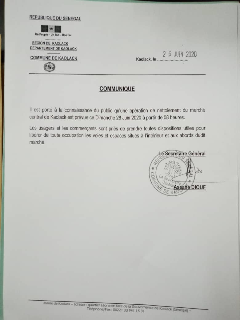 Nettoiement du marché central de Kaolack : voici le message de la mairie aux usagers et aux commerçants