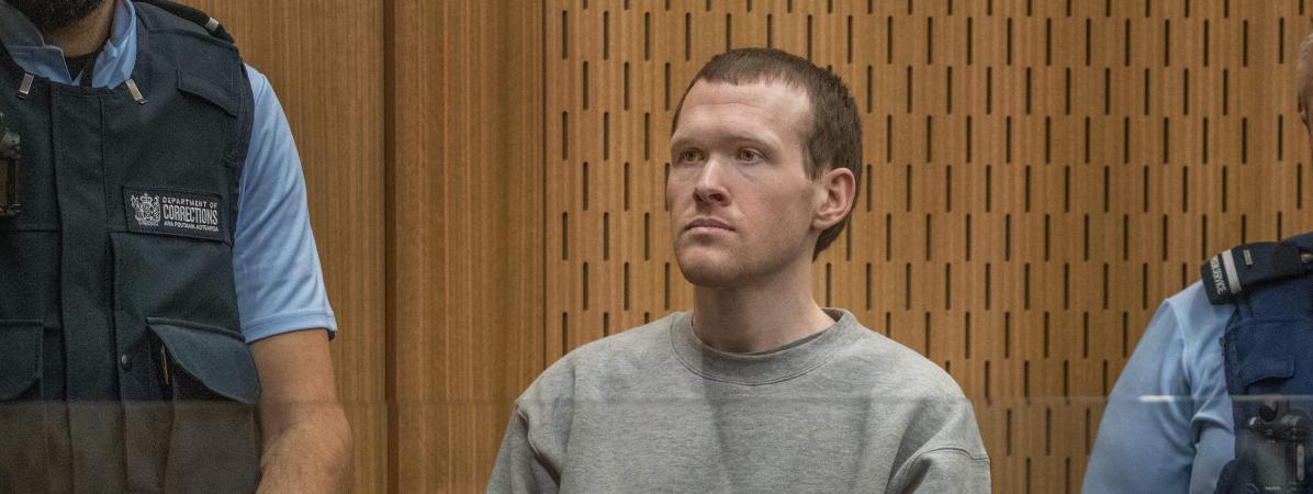 Le terroriste Brenton Tarrant lors de son procès à Christchurch (Nouvelle-Zélande