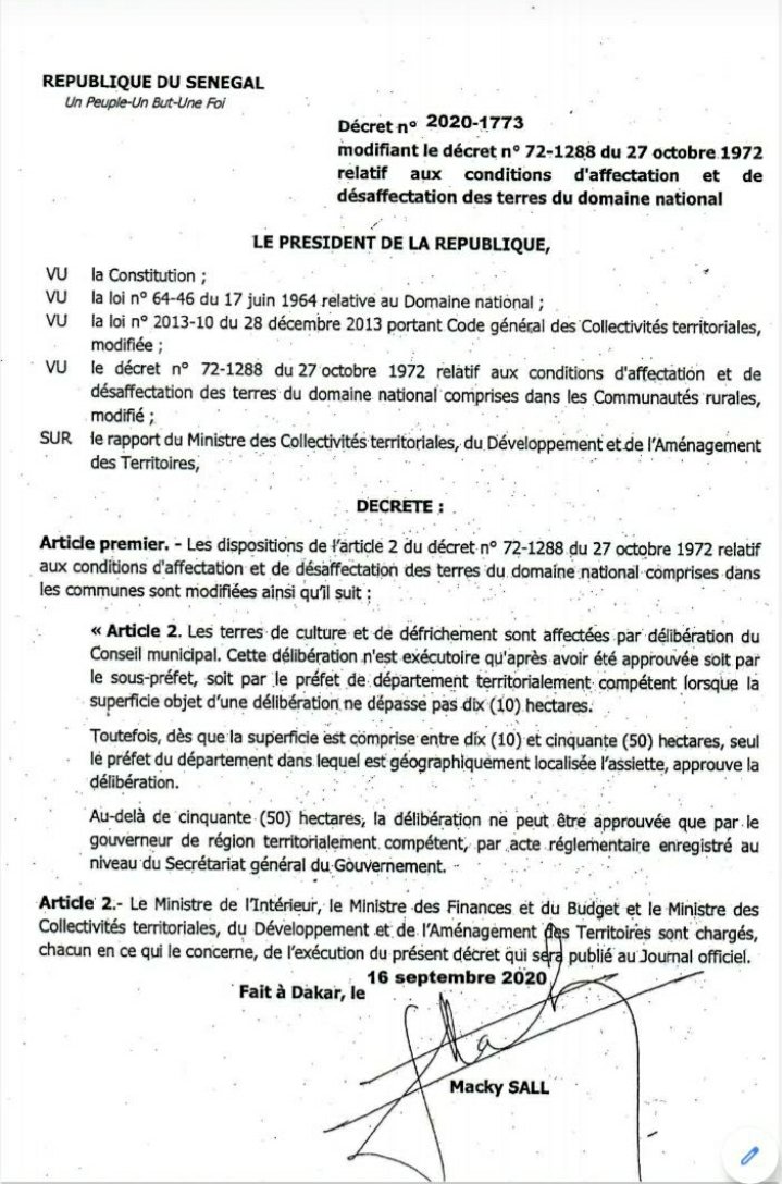 Sénégal : les affectations de terres par les conseils municipaux désormais soumises à l'approbation des préfets et gouverneurs