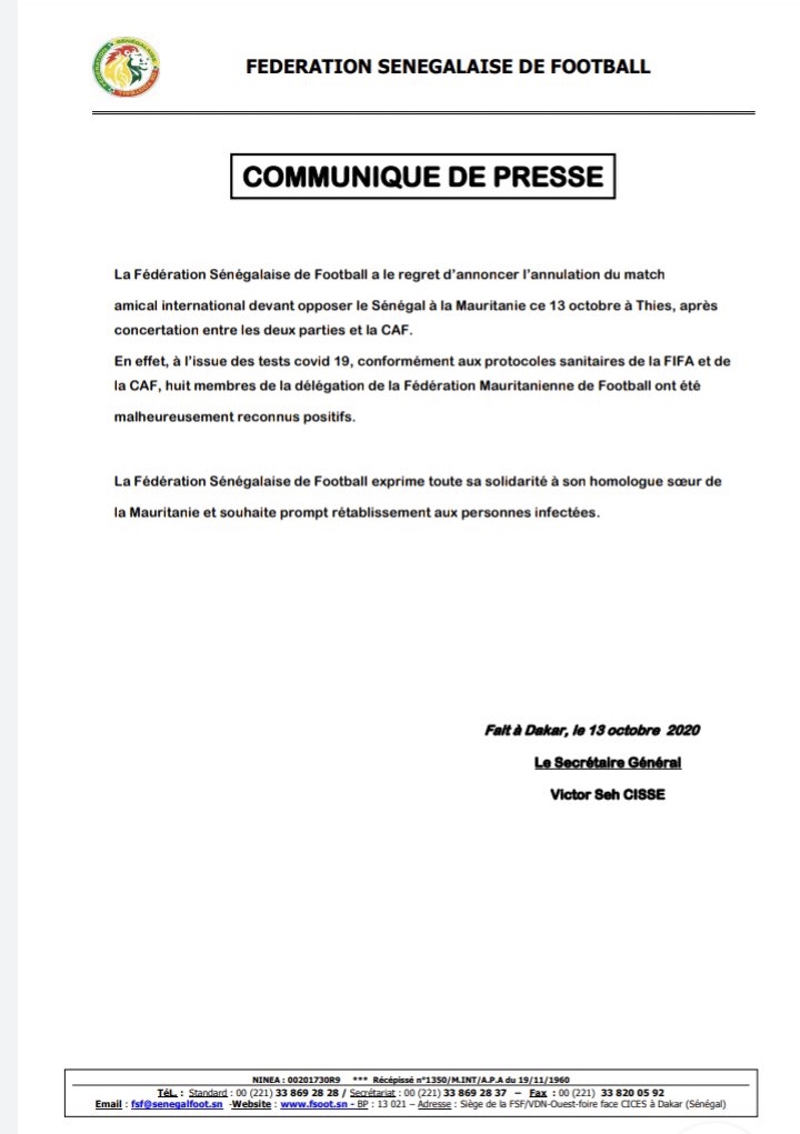 Urgent : la rencontre Sénégal vs Mauritanie annulée (officiel)