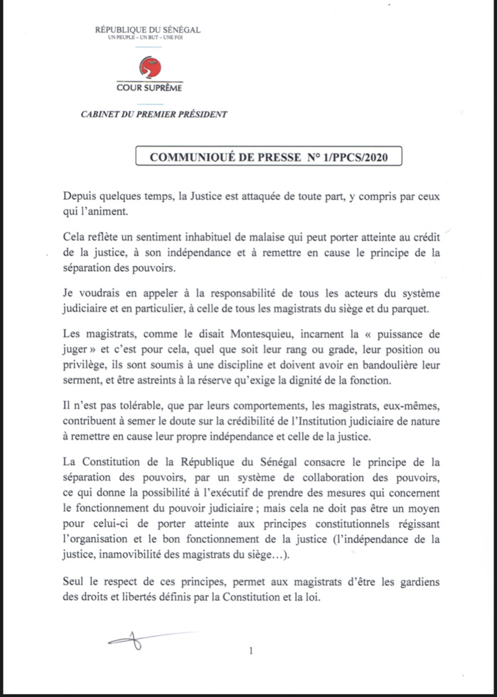 Magistrature sénégalaise : le Premier président de la Cour Suprême sonne la fin des polémiques