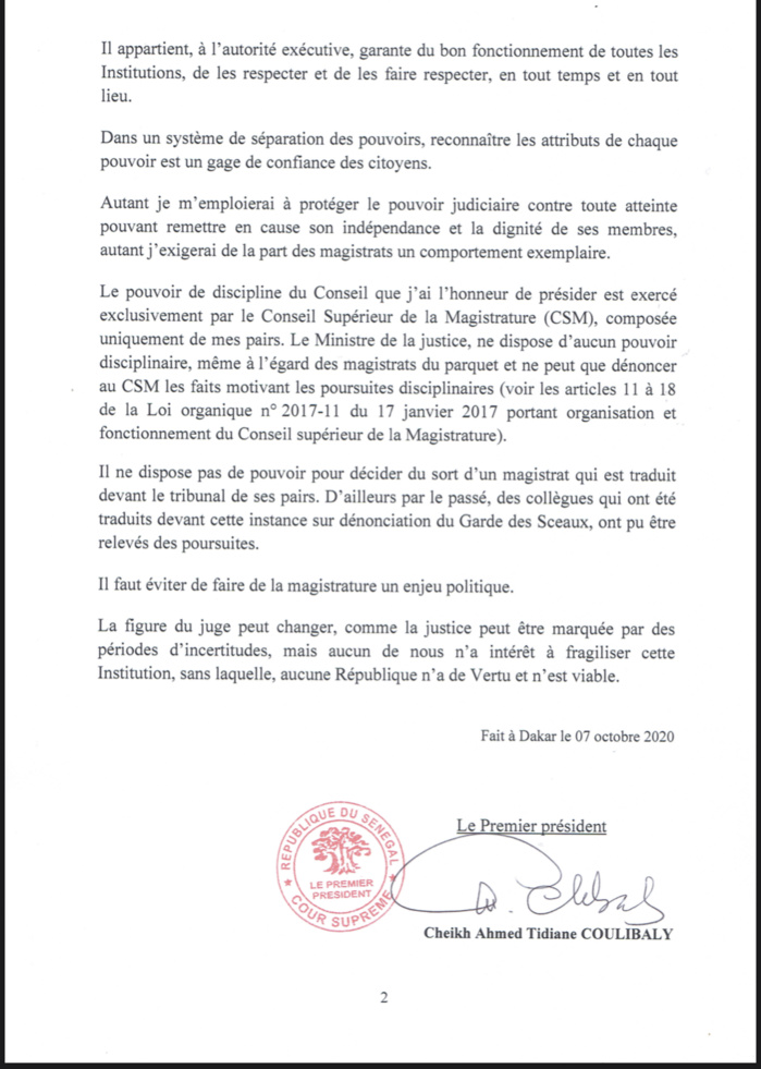 Magistrature sénégalaise : le Premier président de la Cour Suprême sonne la fin des polémiques