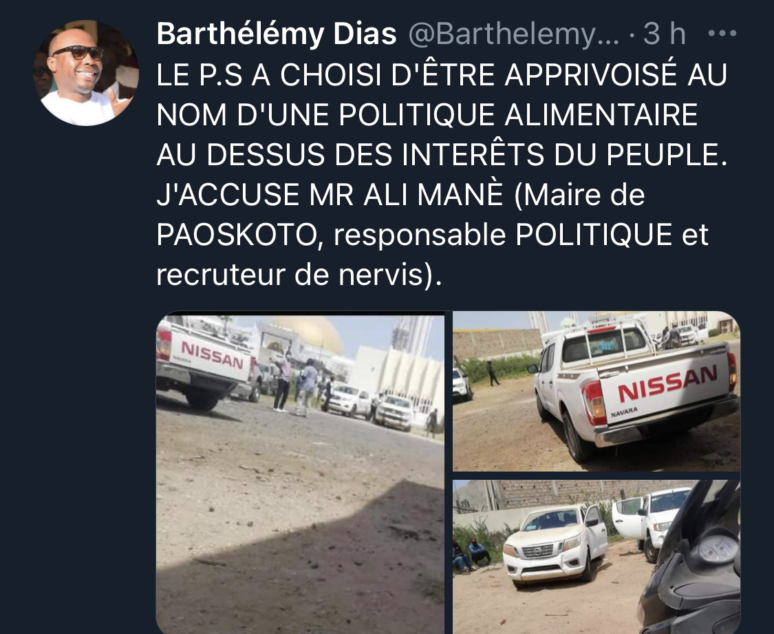 Manifestations à Dakar : Barthélemy Dias accuse le maire de Paoskoto, Ali Mané, de recruteur de nervis