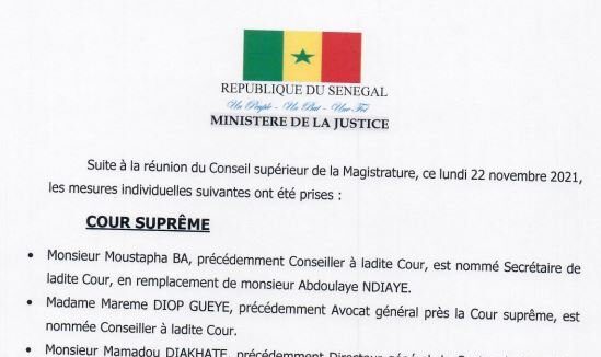 l'intégralité des nominations du conseil supérieur de la Magistrature