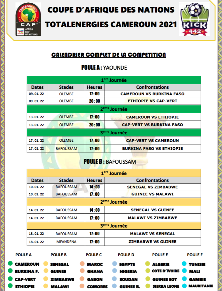 Can 2021/Cameroun : voici le calendrier complet de la compétition