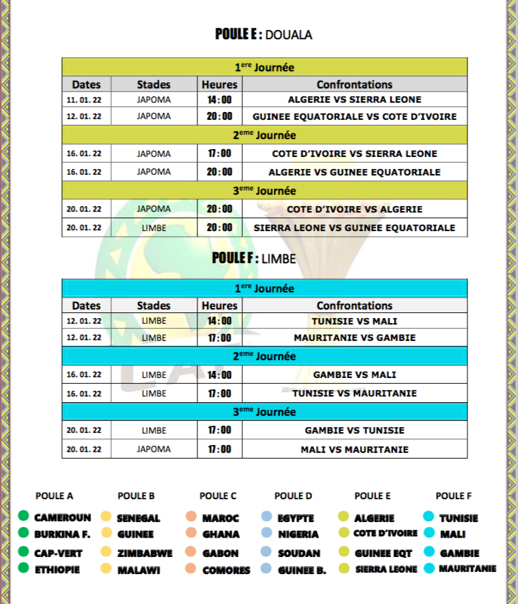 Can 2021/Cameroun : voici le calendrier complet de la compétition