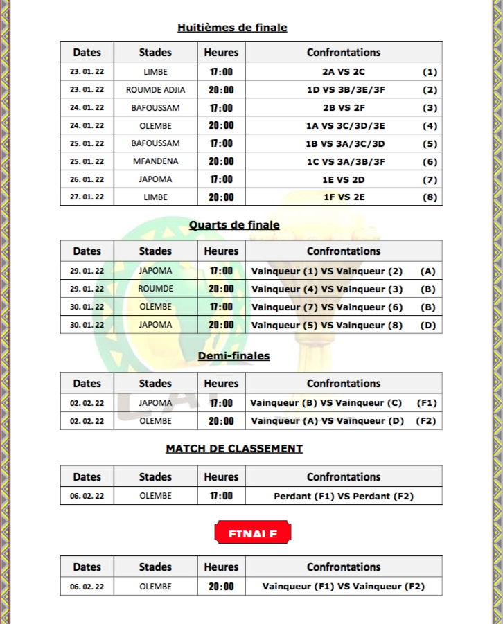 Can 2021/Cameroun : voici le calendrier complet de la compétition