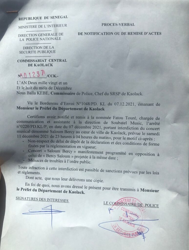 Kaolack : le préfet du département interdit le concert de Sidy Diop et autorise celui de Wally Seck