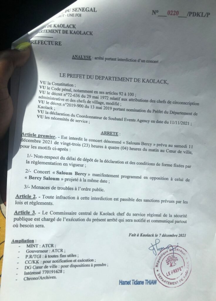 Kaolack : le préfet du département interdit le concert de Sidy Diop et autorise celui de Wally Seck