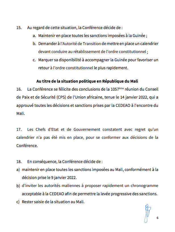 Burkina Faso, Guinée, Mali, Guinée-Bissau : voici les conclusions de la Conférence de la Cedeao