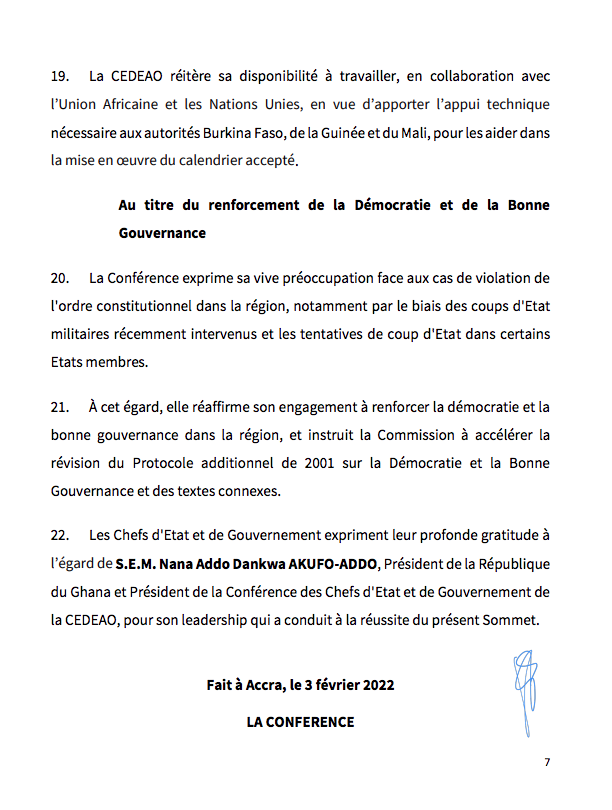 Burkina Faso, Guinée, Mali, Guinée-Bissau : voici les conclusions de la Conférence de la Cedeao