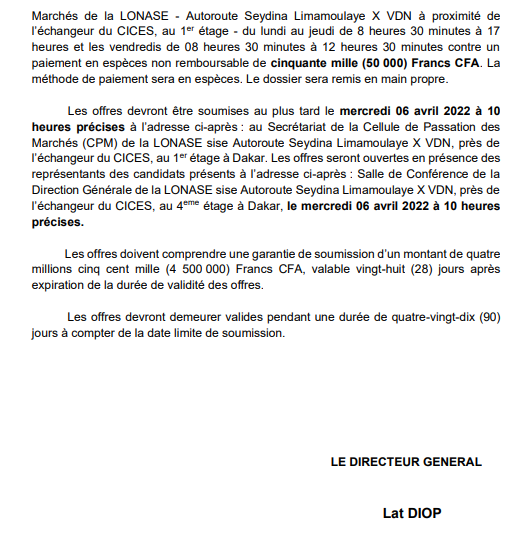 Appel d'offre : sélection d'un prestataire pour accompagner la LONASE sur le volet marketing