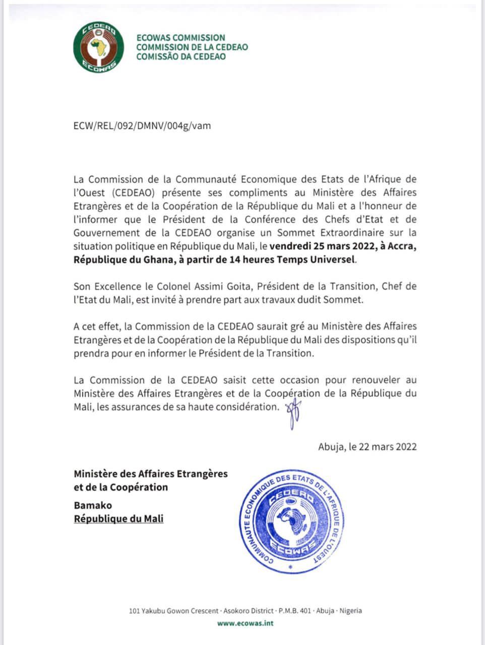 Embargo du Mali : la Cedeao pose un acte allant dans le sens d'une issue heureuse