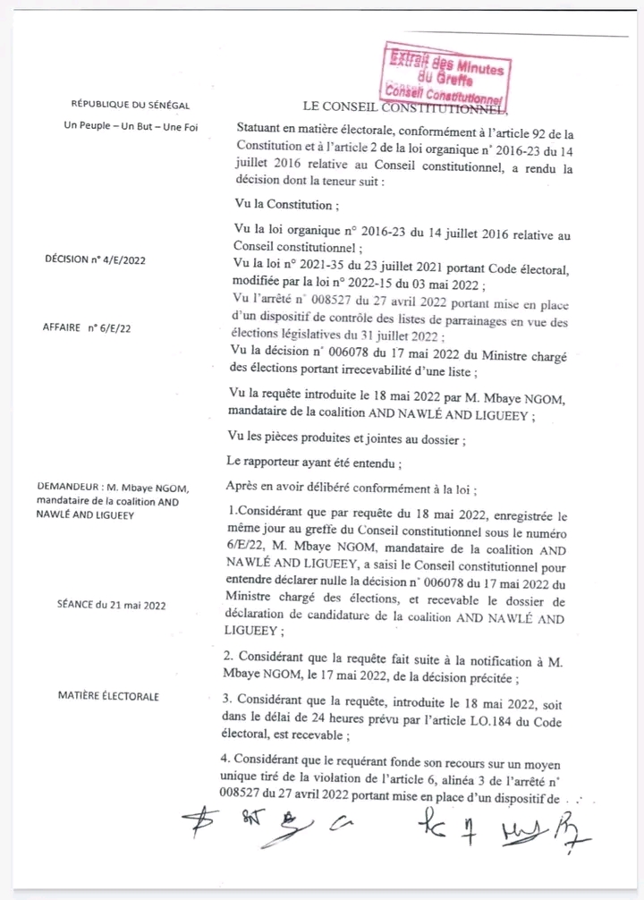 Législatives : le conseil constitutionnel rejette le recours de Serigne Mboup