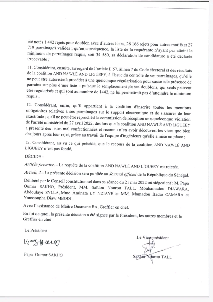 Législatives : le conseil constitutionnel rejette le recours de Serigne Mboup