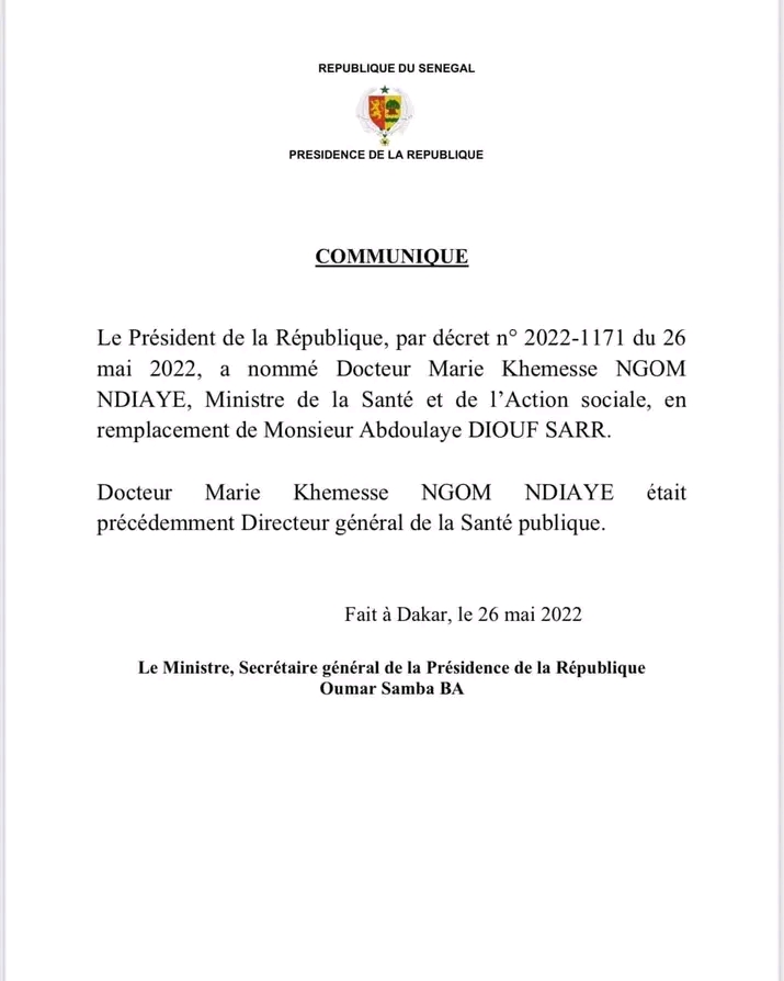 Ministère de la Santé : Abdoulaye Diouf Sarr limogé et remplacé par Marie Khémesse Ngom Ndiaye