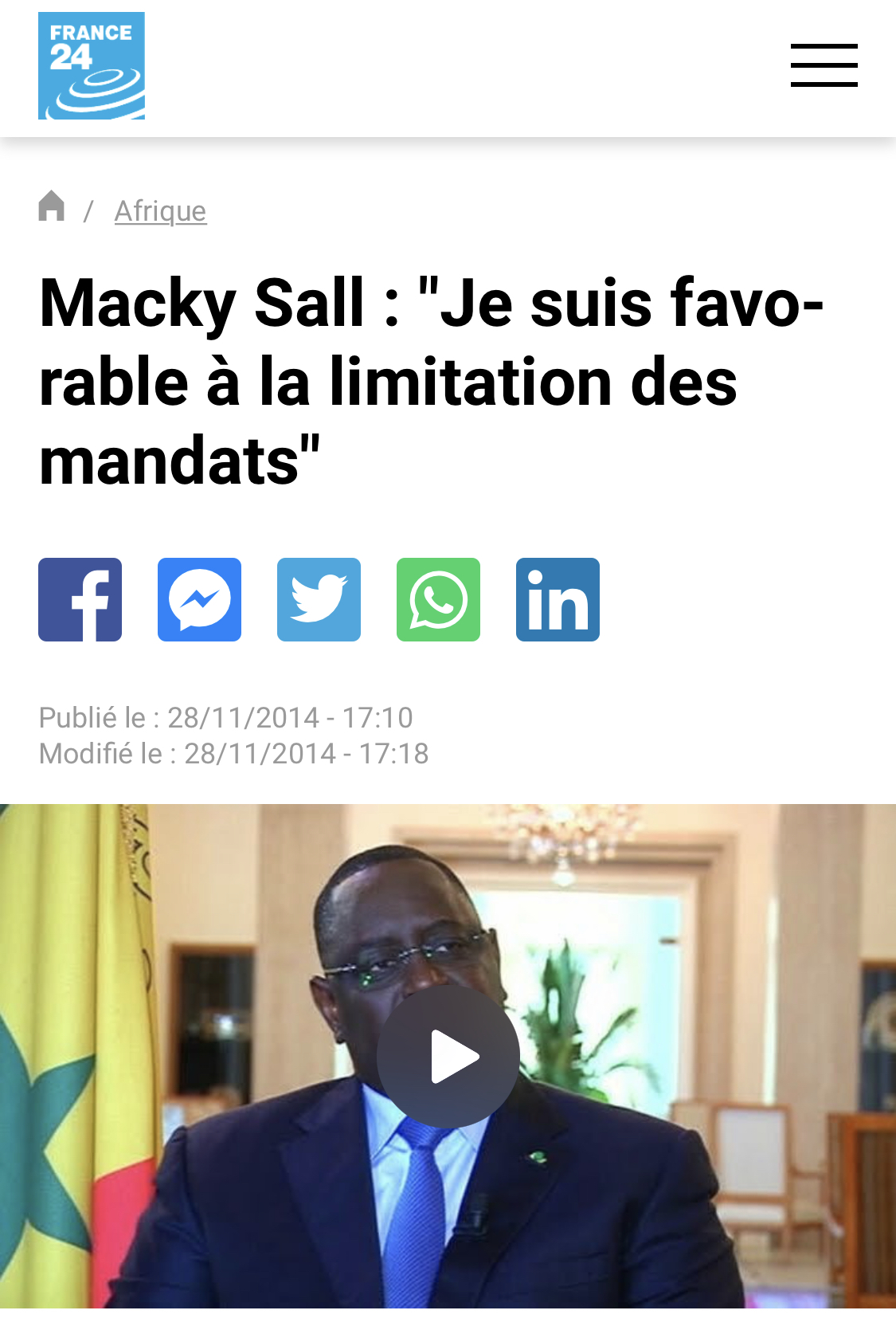 Présidence de la République : Macky Sall déclare qu’il est contre la limitation des mandats