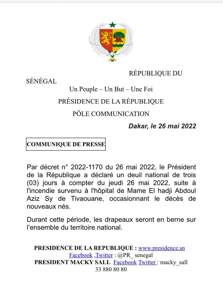 Décès de 11 bébés à l'hôpital de Tivaouane : Macky Sall décrète 3 jours de deuil national