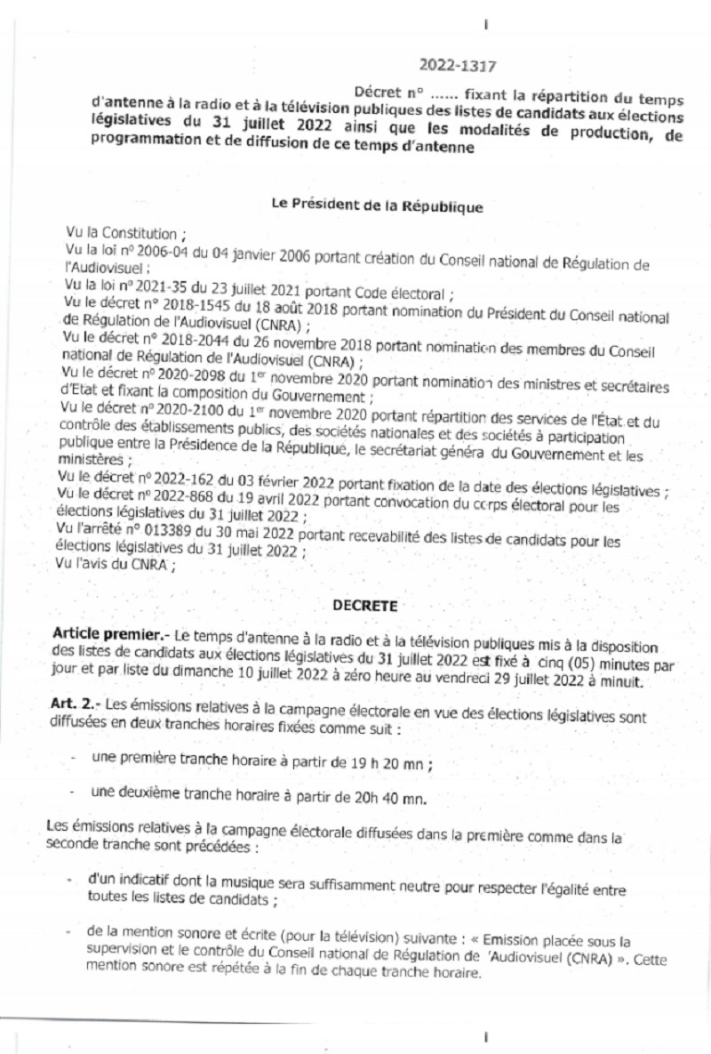 Législatives 2022 : Macky Sall fixe le décret du temps d’antenne, de programmation et de diffusion pour les listes des différents candidats