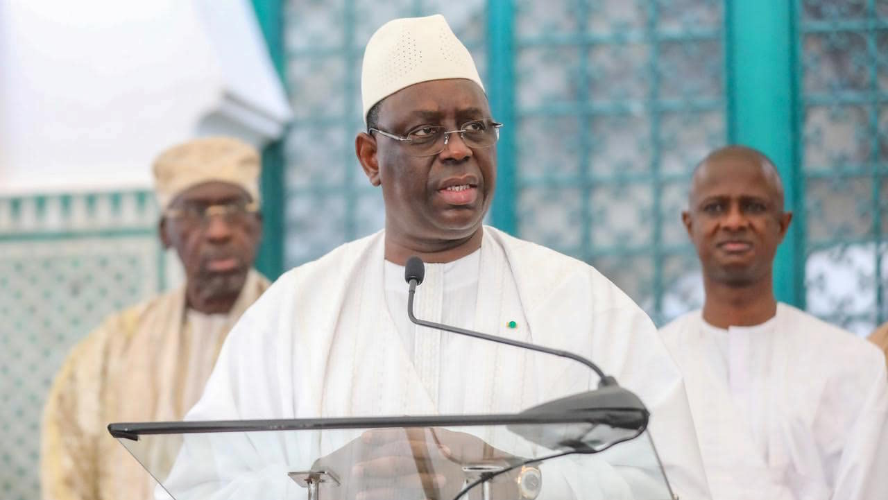 Macky Sall, président de la République du Sénégal, prenant la parole après la prière de la Tabaski