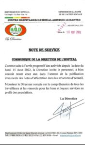 Fermeture de l'hôpital Aristide Le Dantec : la direction invite les membres du personnel à rester chez eux