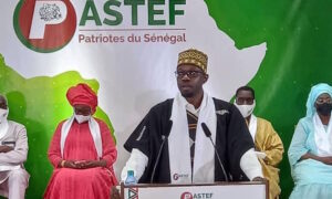 Ousmane Sonko lors de la cérémonie de fusion de Pastef avec 13 autres organisations politiques