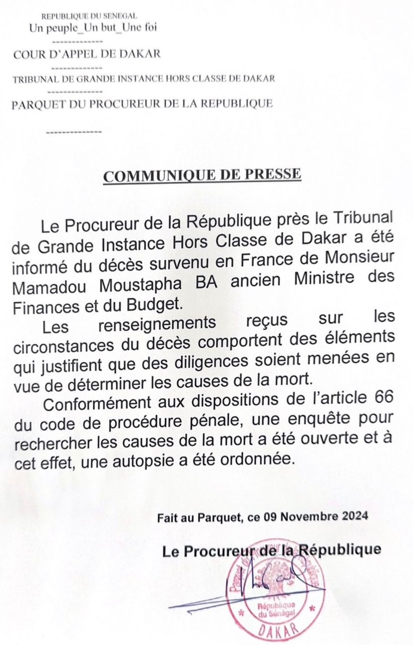 Communiqué de presse du procureur de la République 