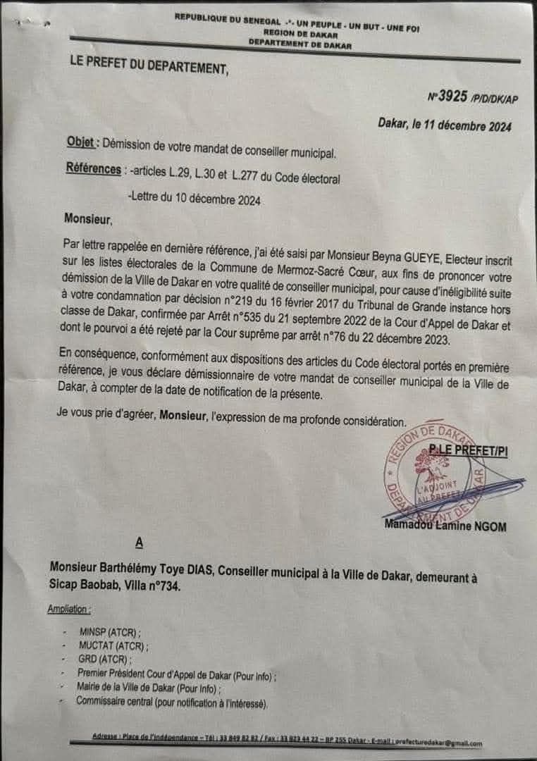 Sénégal : Barthelemy Dias n’est plus le Maire de Dakar