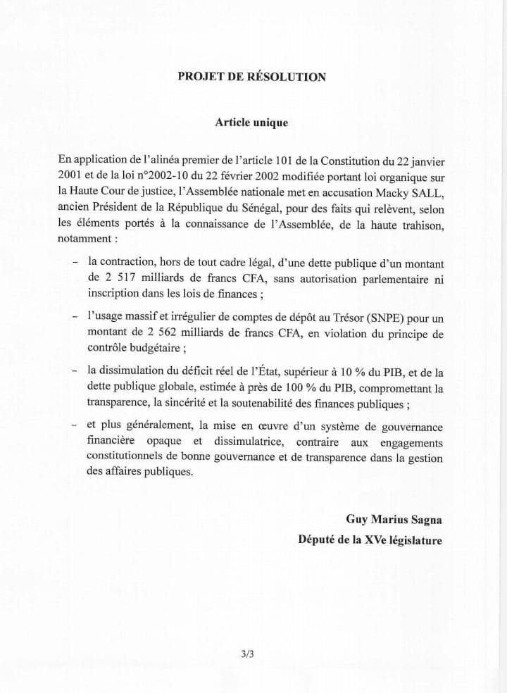 Assemblée nationale : Guy Marius Sagna a officiellement proposé la mise en accusation de Macky Sall pour haute trahison