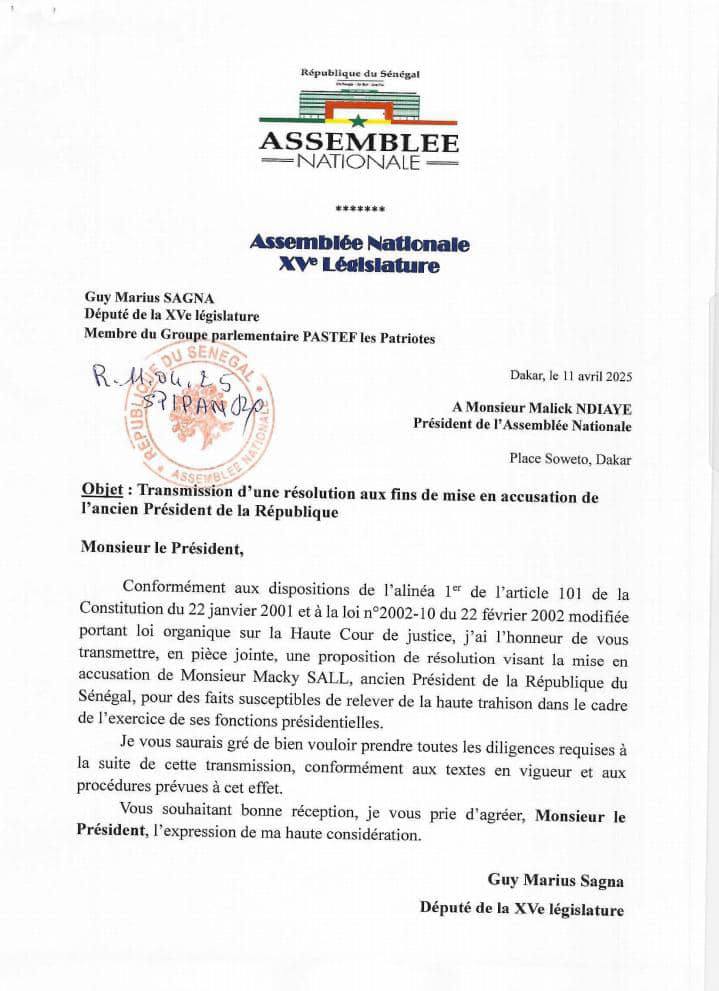Assemblée nationale : Guy Marius Sagna a officiellement proposé la mise en accusation de Macky Sall pour haute trahison